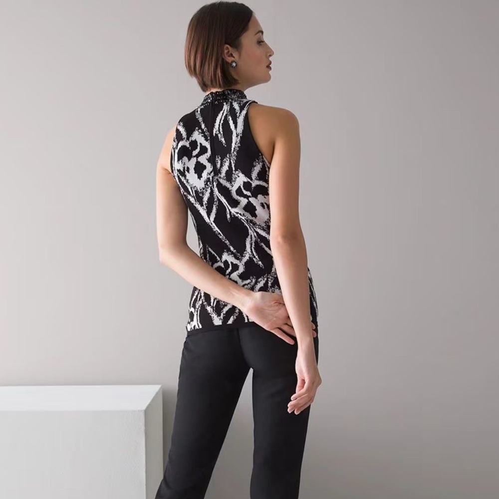 WHBM NWT Beaded Brushed Halter Sleeveless Halter Top Abstract Floral Size XSP - Picture 2 of 10